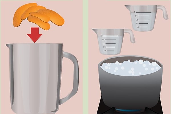 Cho nước sôi vào cùng vỏ cam để chiết tinh dầu - kythuatcanhtac.com